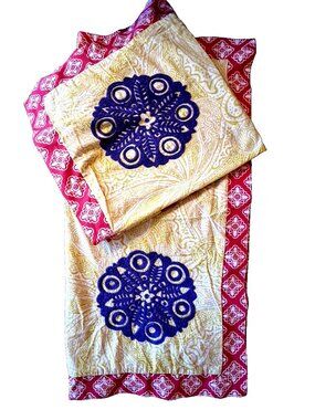 Boho EURO 2 Sham Set Cotton Floral Patchwork Embroidery Style & Co Blue Yellow